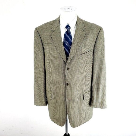 Joseph Abboud Nordstrom Wool 3 Button Sport Coat 42L Tan Houndstooth Windowpane - Picture 3 of 10